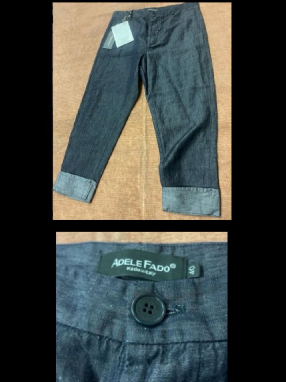 NWT Made in Italy Adele Fado Dark Denim Wash Capris Capri Pants Womens 40 USA 4